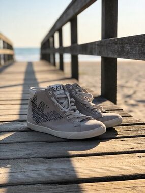 EA7 Emporio Armani Suede Studded High Top Sneakers